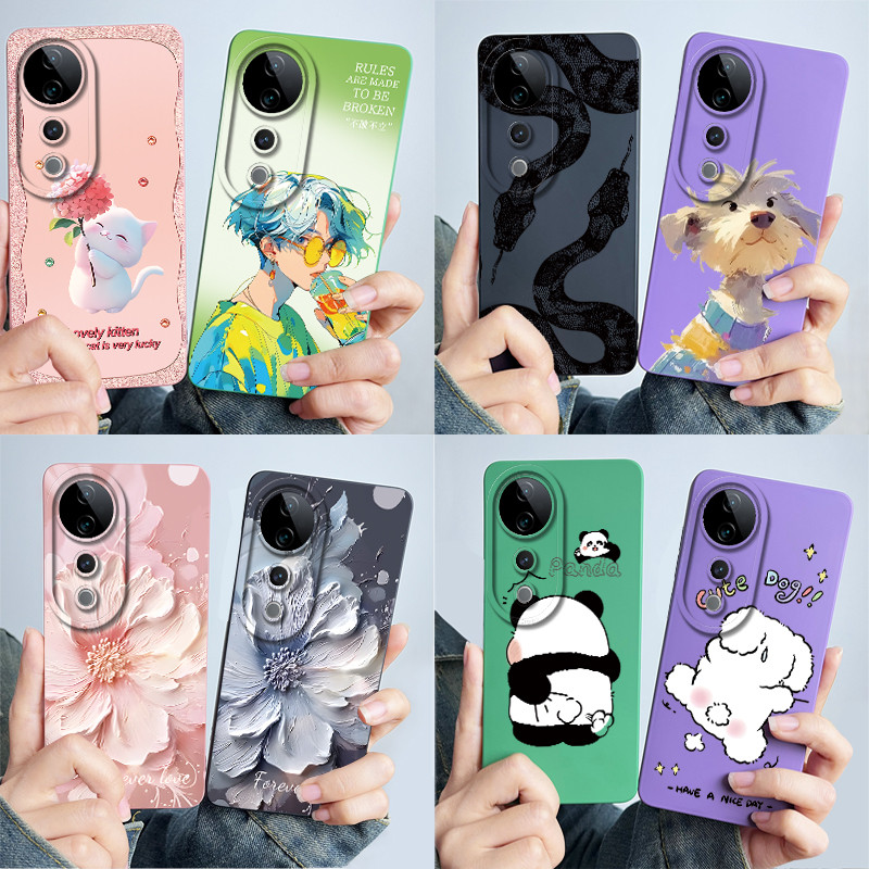 สําหรับ Vivo V40 V2348 เคสโทรศัพท์ V40Pro 5G V40 Pro V2347 ปลอกซิลิโคนอ่อนนุ่มหวานทาสีแฟชั่นเปลือกน่ารักดอกไม้พิมพ์ป้องกัน Funda ฝาครอบ