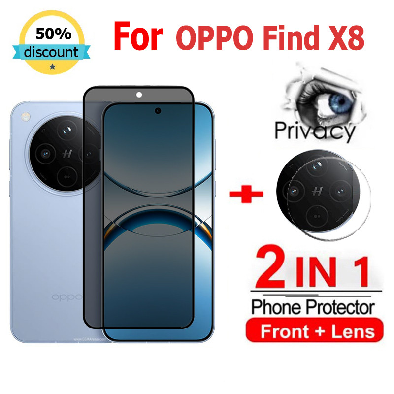 2 in 1 ฟิล์ม OPPO Find X8 ฟิล์มกระจกนิรภัยกันรอยหน้าจอ กันแอบมอง เพื่อความเป็นส่วนตัว สําหรับ OPPO A80 A60 A40 A18 A58 A79 A59 A98 A78 A96 A3X Reno 12 11F 12F 8T 10 Pro Plus 5G ฟิล์มกันรอย กล้อง