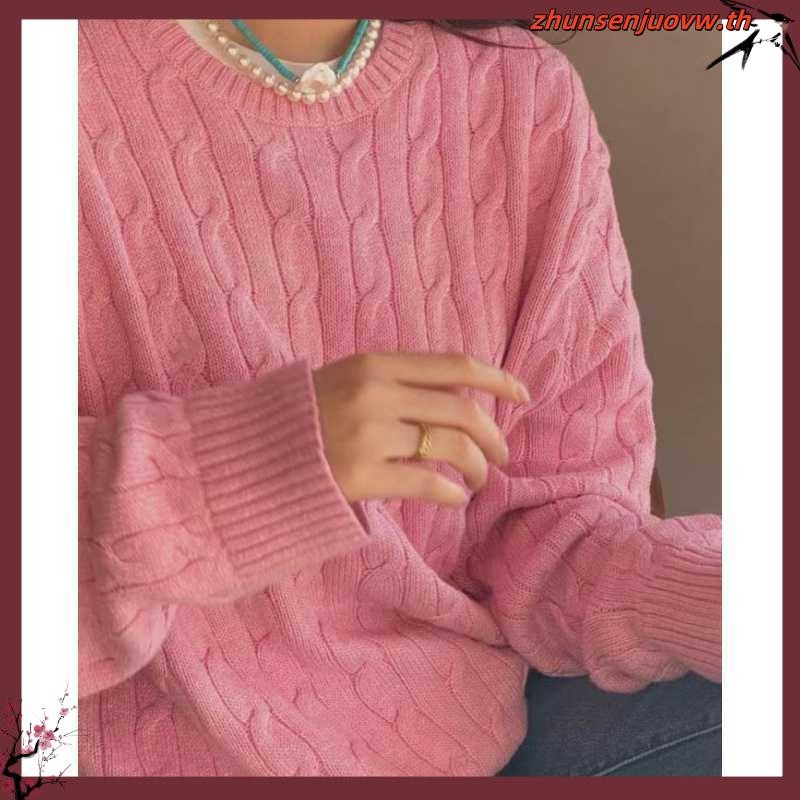 NZN เสื้อกันหนาวแขนยาว ปักลายถัก สีพื้น สําหรับผู้หญิง