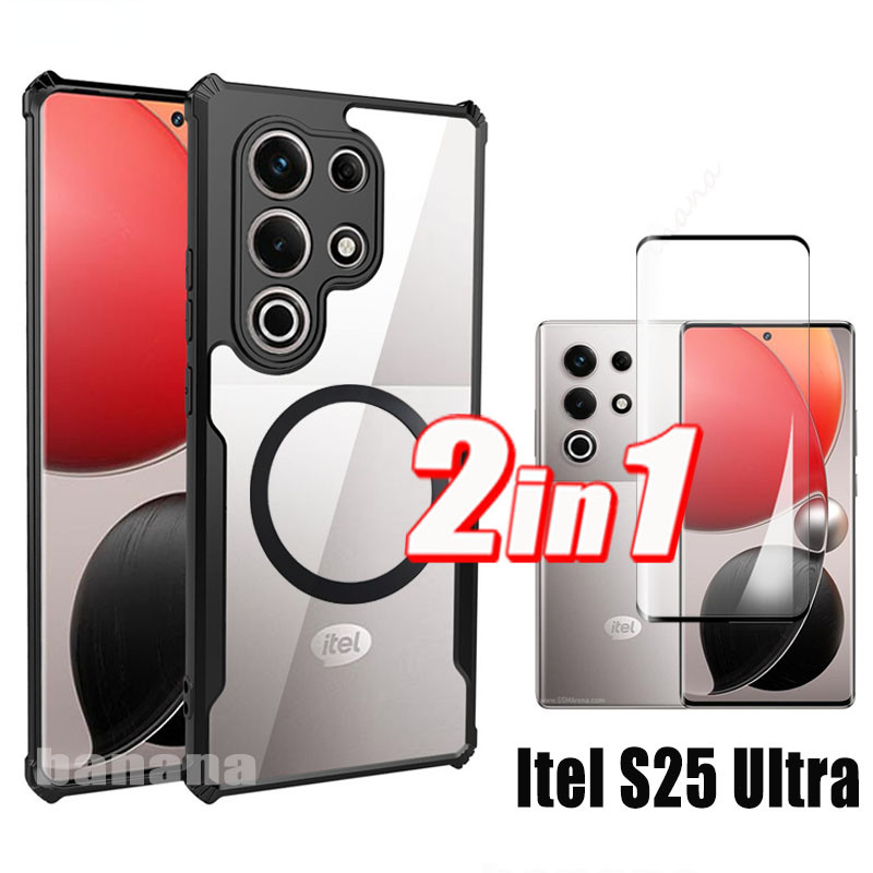 2 in 1 itel S25 Ultra เคสโทรศัพท์กันกระแทกสําหรับ itel S24 S23 S 25 ฟิล์มกระจกนิรภัยแบบเต็ม