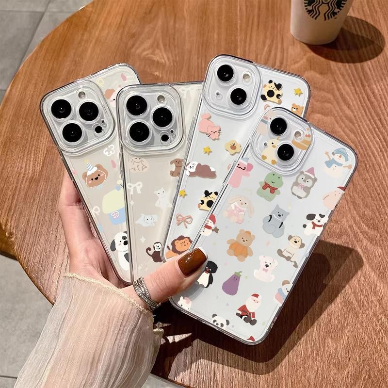 SAMSUNG สําหรับsamsung Galaxy S20 FE S24 S23 Ultra A15 A14 A54 A32 A55 A35 M14 M12 ฝาครอบสุนัขหมีนุ่มการ์ตูนน่ารักซิลิโคนเกาหลีสัตว์