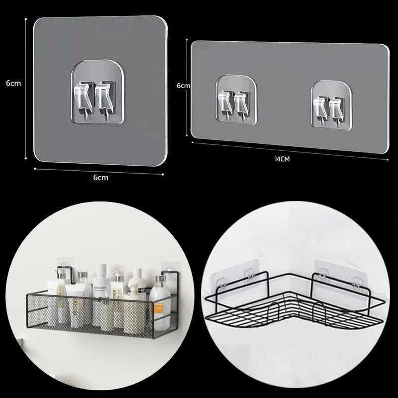 โปร่งใส ชั้นแขวน ตะขอ ชั้นเก็บของ ติดผนัง แผ่นแปะ แข็งแรง มีกาวในตัว สําหรับห้องครัว ห้องน้ํา อุปกรณ์