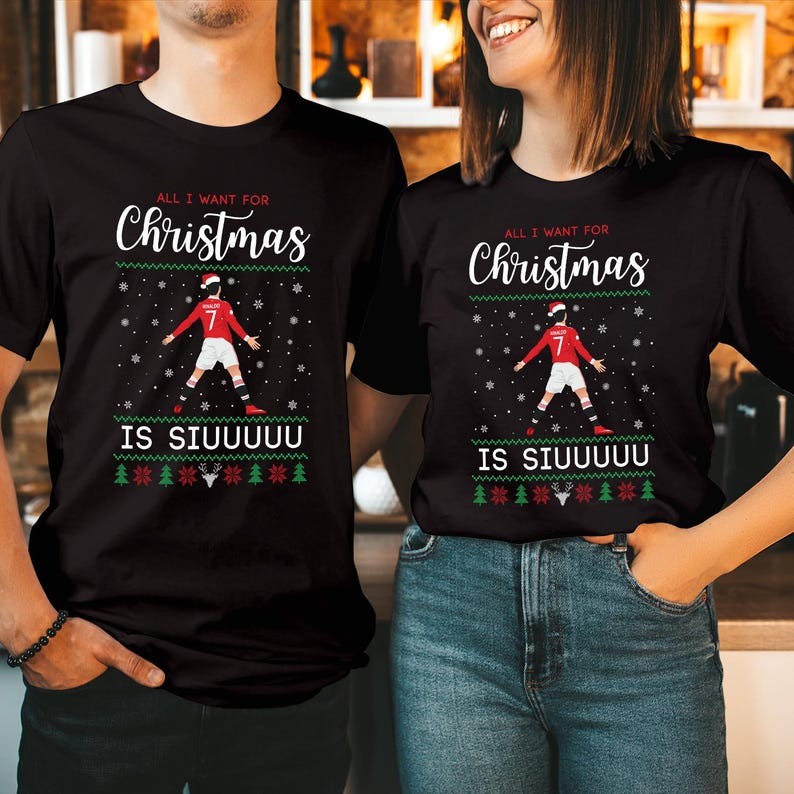 T-SHIRT (5234) Merry Christmas All I Want for Christmas is Siuu Football Lover Kids Adults Siu Ronal