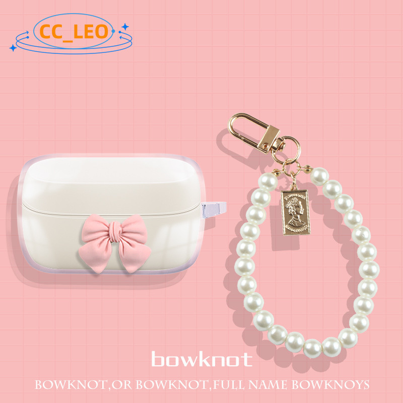 สําหรับ Jabra Elite 3 กรณี Jabra Elite 2 Clear Soft Case น่ารัก Bow Pearl สร้อยข้อมือ Charm จี้ Jabr