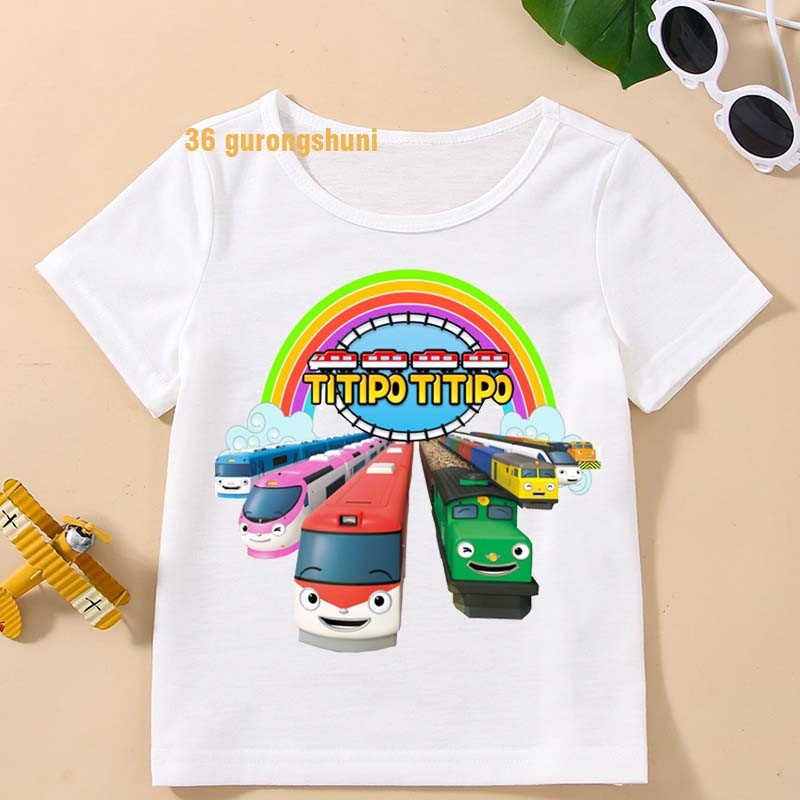 เสื้อผ้าเด็ก การ์ตูน Titipo Titipo the Little Train สําหรับเด็กผู้หญิงเสื้อยืดเด็กแขนสั้นเสื้อผ้าเด็