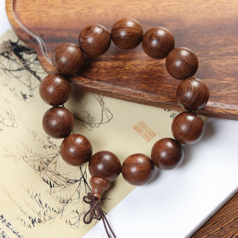 สร้อยข้อมือไม้จันทน์สีทองวัสดุเก่าไม้ลูกปัดหลวมลูกปัดกลม108ลูกปัด DIY สร้อยข้อมือลูกประคำทอง Nanmu สร้อยข้อมือชายและหญิง