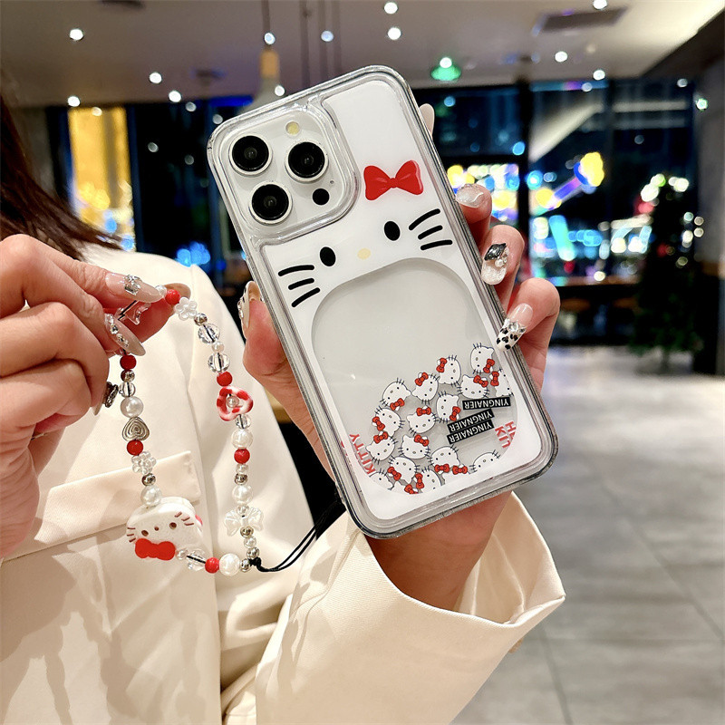 High End KT Cat ไหลทราย Sparkles เคสโทรศัพท์ IPhone 17 16 15 14 13 12 11 Pro Max Plus เคสกันกระแทก