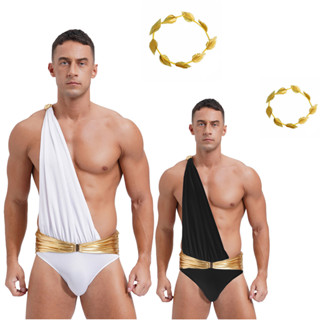 Nikiikoo Mens โบราณกรีกโรมัน Dress-up บอดี้สูทหนึ่งไหล่เข็มข…