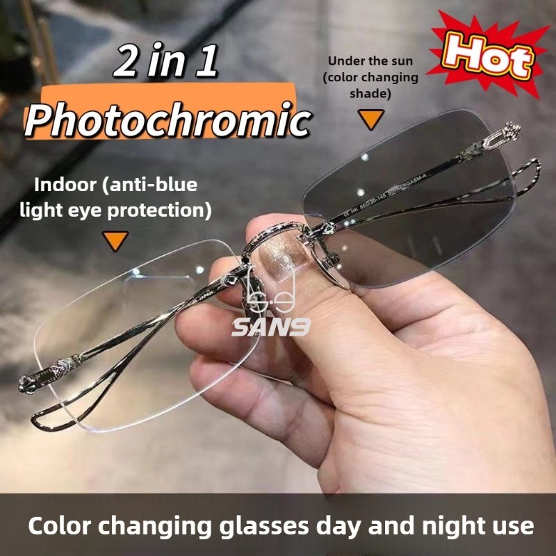 【0°~-400°Retro Framelessแว่นตาเปลี่ยนสีวรรณกรรมโลหะultra-lightแว่นตาผู้หญิง