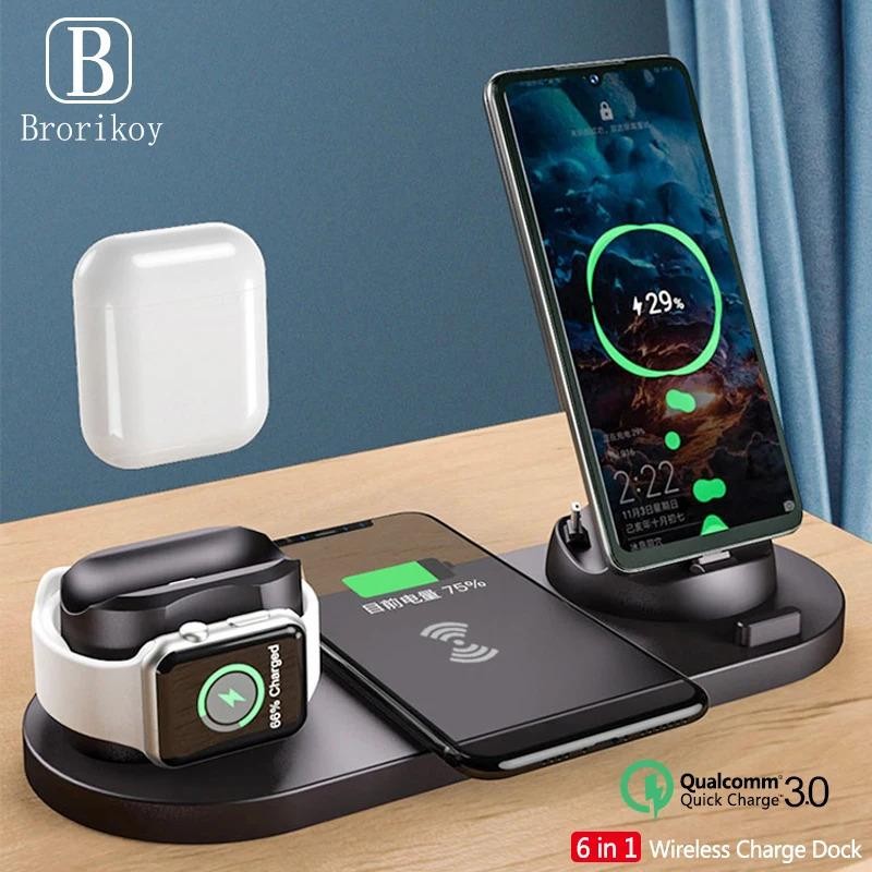 6in 1 10W 9v wireless charging dock stand wireless charger for Apple Watch Samsung S23 Xiaomi Type-C