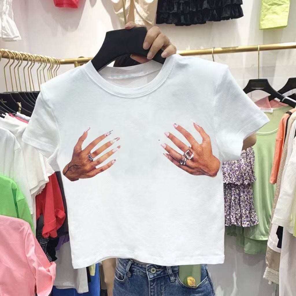✨(จัดส่งจากประเทศไทย🇹🇭) เสื้อยืดสั้นเปลือยมิดชิด ผ้าคอตตอน 100% เซ็กซี่ เสื้อเชิ้ตสไตล์ยุโรปและอเมริกา สุดเซ็กซี่