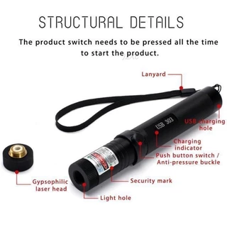 【มีแสง 2 สีให้เลือก】 เลเซอร์ แดง-เขียว (100 mW) เลเซอร์แรงสูงแสงเขียว Laser303G+ถ่านชาร์จ 2500mAh+เครื่องชาร์จ