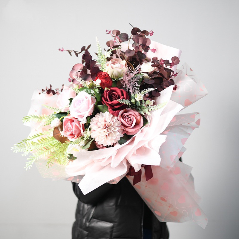 20 แผ่น 56x56 ซม. กระดาษบรรจุภัณฑ์ดอกไม้หัวใจรัก Frosted ดอกไม้โปร่งใส DIY วัสดุกระดาษห่อ - รูปที่ 6