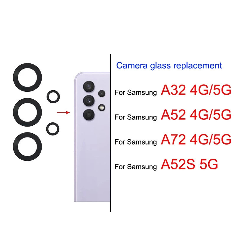 เลนส์กล้องด้านหลังกระจกพร้อมกาวสําหรับ Samsung Galaxy A32 A52 A72 A52S 4G 5G พร้อมซ่อมเครื่องมือ