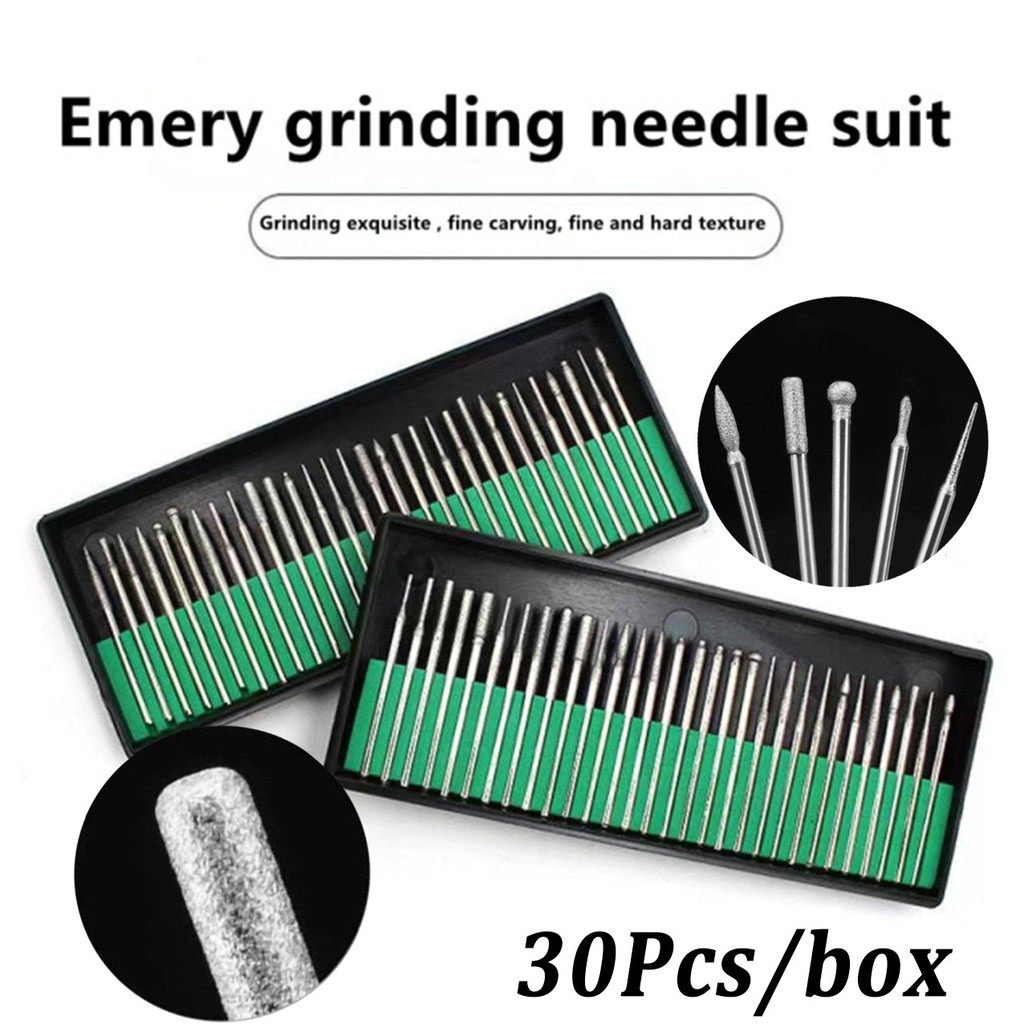 30 ชิ้น/เซ็ต Emery Electroplated เข็มบด 3 มม./2.35 มม.รอบแท่งบดสําหรับเครื่องบดไฟฟ้าเครื่องแกะสลักหลักใช้สําหรับ Forcarving