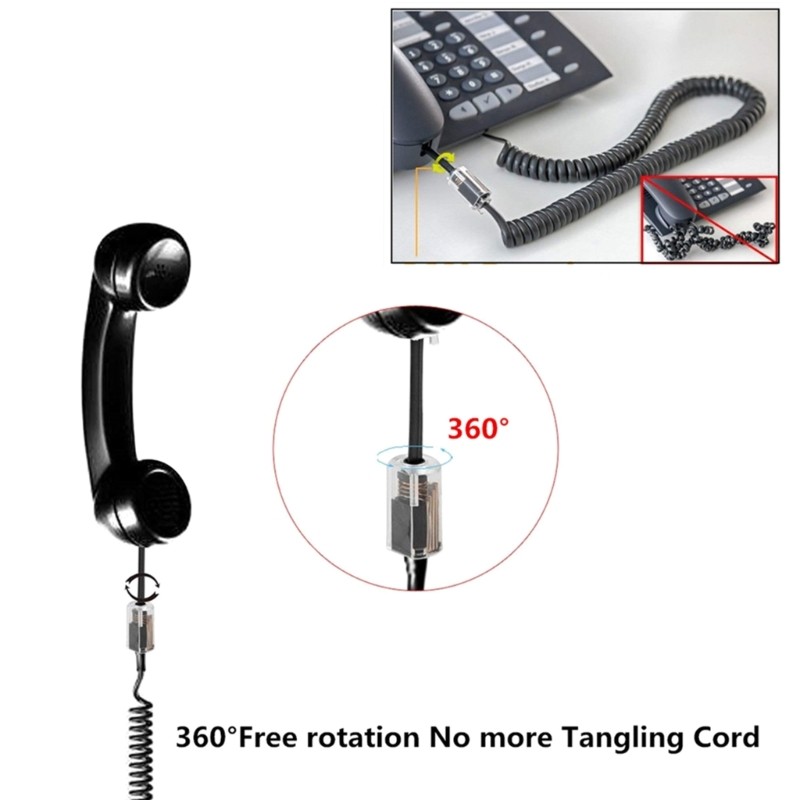 BTM RJ9 โทรศัพท์ Handsets โทรศัพท์สายไฟ Untangler 360 องศาหัวหมุน RJ9 4P4C อะแดปเตอร์สายไฟสําหรับการ