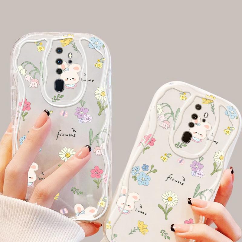 ปลอกสําหรับoppo A9 A5 2020 F11 F9 Pro A11X A52 A92 A8 A31 A53 2020 A33 2021 น่ารักการ์ตูนดอกไม้และกระต่ายป้องกันการตกซิลิโคนใสเคสโทรศัพท์แบบนุ่ม
