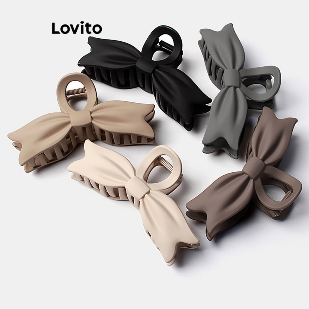 Lovito คลิปหนีบผมผู้หญิง รูปโบว์ สีเรียบ สไตล์ลำลอง LFA23448