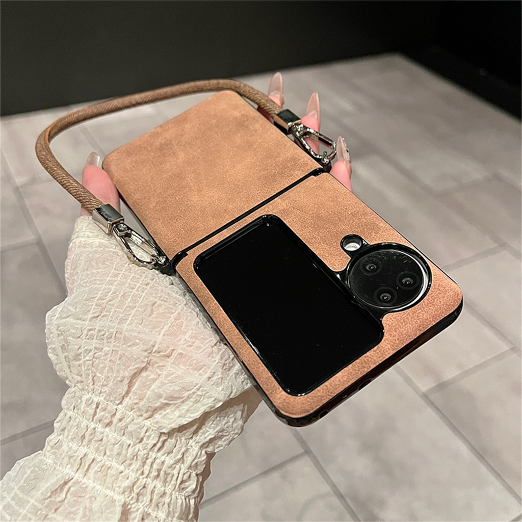 เคสโทรศัพท์สีทึบหรูหราเรียบง่ายพร้อมสายรัดป้องกันได้สําหรับ OPPO Find N3 Flip N3Flip ฝาหลังกันกระแทกพร้อมเชือก ราคา ถูกที่สุด ดีลบีเคเค แกลเลอรีภาพที่ 7