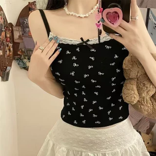 YY70 เสื้อสายเดี่ยว ดีเทลสายลูกไม้ยืดได้ เสื้อฟรีไซส์มีฟองน้ำในตัว