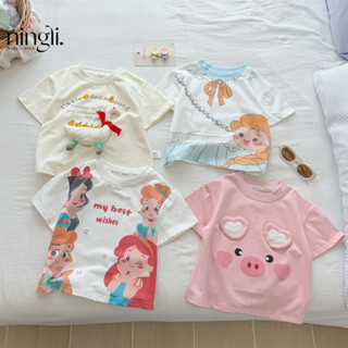 ชุดเด็ก เสื้อยืดแขนสั้นผ้าฝ้ายลายการ์ตูน 3D สำหรับเด็กผู้หญิ…