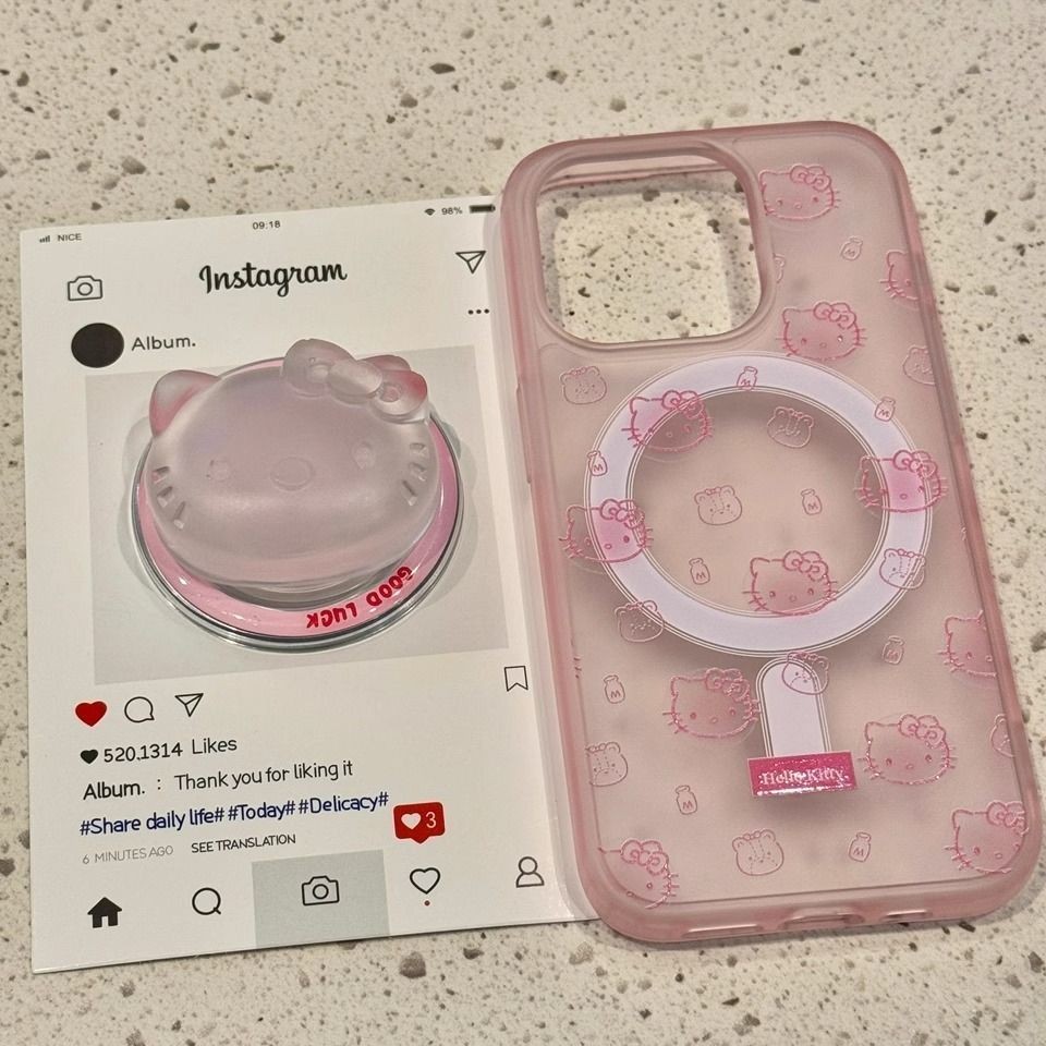 น่ารักใสแป้งคิตตี้แม่เหล็กผู้ถือเคสโทรศัพท์เหมาะสําหรับiPhone16 15 14 13 11 12Promax 11Promax 12Pro 14plus 15Promax 6X9C