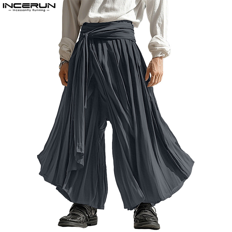 INCERUN Mens Deconstructed Wrinkle Clean Pants
