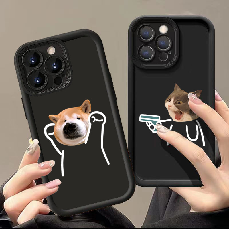 ปลอกเข้ากันได้สําหรับiPhone 11 16 15 Pro Max 16e 14 11 12 13 15 Pro XR XS Max X 7 8 Plus SE2022 แมวน่ารักสุนัขคู่มุมตากันกระแทกซิลิคอนอ่อนฝาครอบ