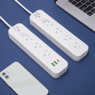 🔌เต้ารับไฟฟ้ากําลังสูง เต้ารับ ปลั๊กไฟ USB รู 3/4/5/6 ปลั๊กไฟพร้อมสวิตช์ มาตรฐาน มอก. แหล่งจ่ายไฟ 2/3/5m เมตร สายต่อ