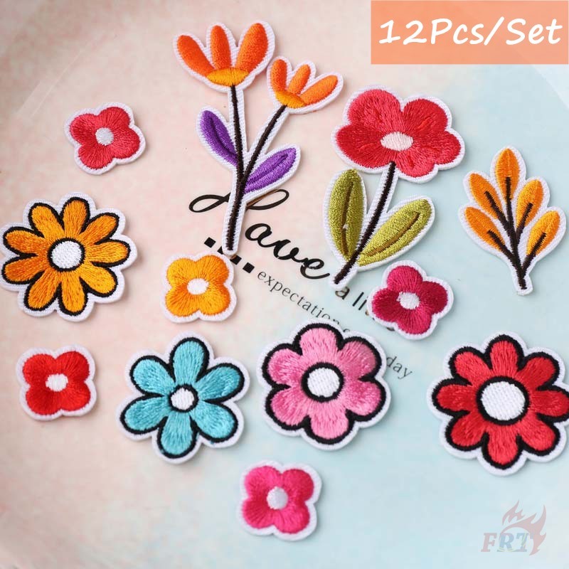 ❁ Q Mini Flowers Iron-On Patch ❁ 12 ชิ้น/เซ็ต DIY เย็บบนเหล็กบนป้ายแพทช์