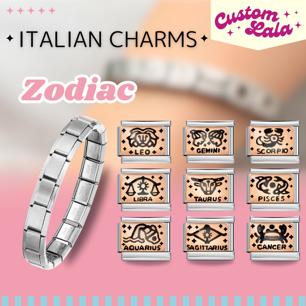 Customlala Zodiac Sign อิตาเลี่ยน Charm สร้อยข้อมือ Links 9 มม.สร้อยข้อมือสแตนเลส DIY Jewellery