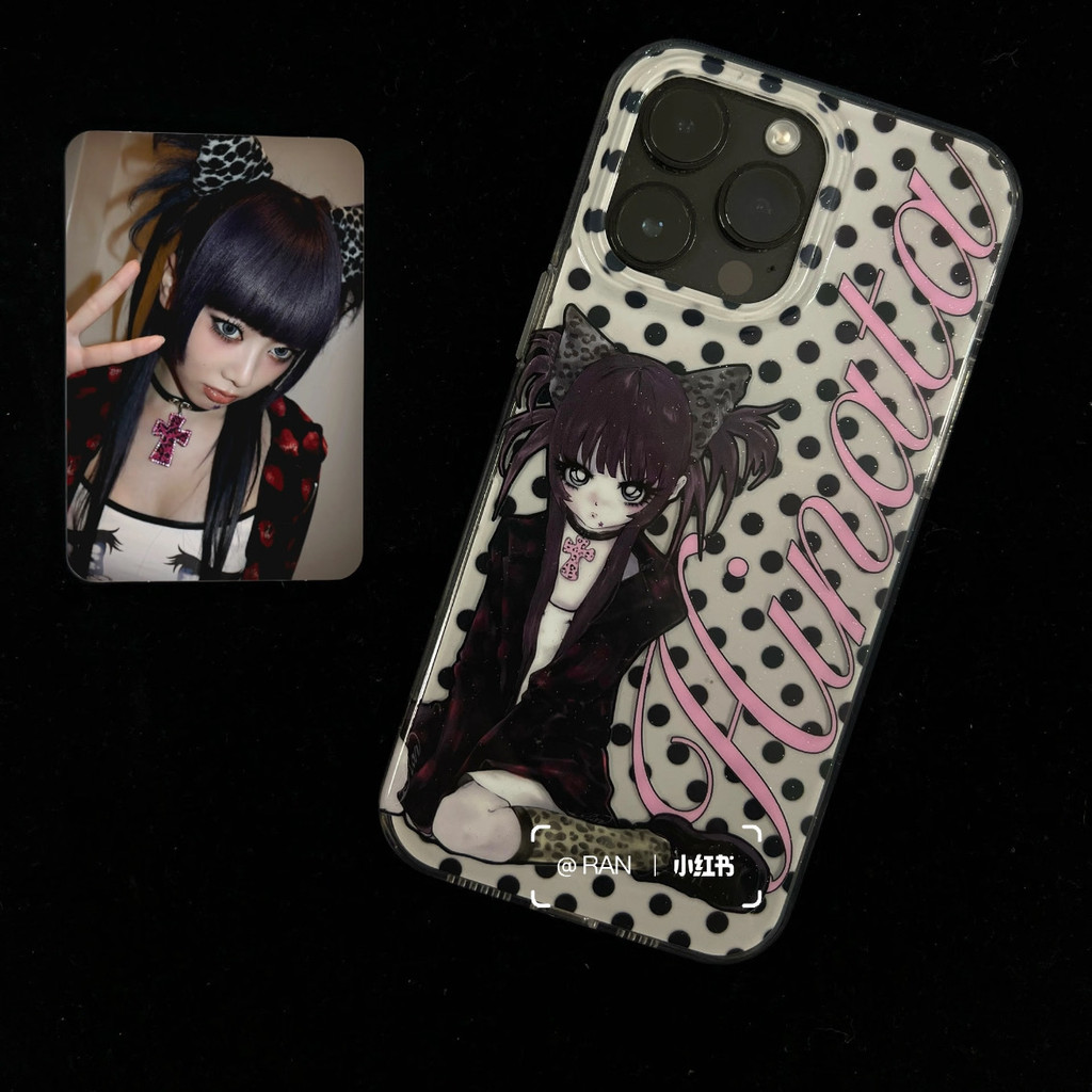 Double Layer IMD Polka Dot XG ภาษาอังกฤษเหมาะสําหรับ Apple 16/15/14/13promax เคสโทรศัพท์ 12/11 เคสแข็ง XR/XS หญิงเคสโทรศัพท์