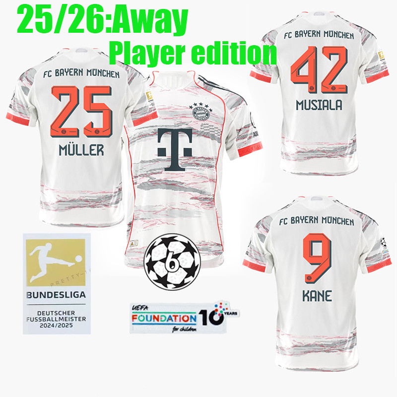 25/26 KANE ฟุตบอล clothe 2025/26 เสื้อเยือนบาเยิร์น KIMMICH COMAN SANE MULLER MUSIALA OLISE ฟุตบอลเส