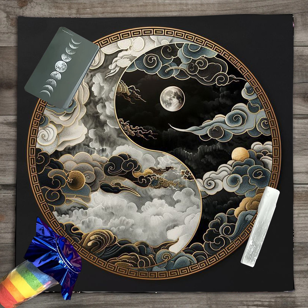 1 แพ็ค Yin - Yang Clouds Tarot ผ้าแท่นบูชา, Balance Cosmic Forces