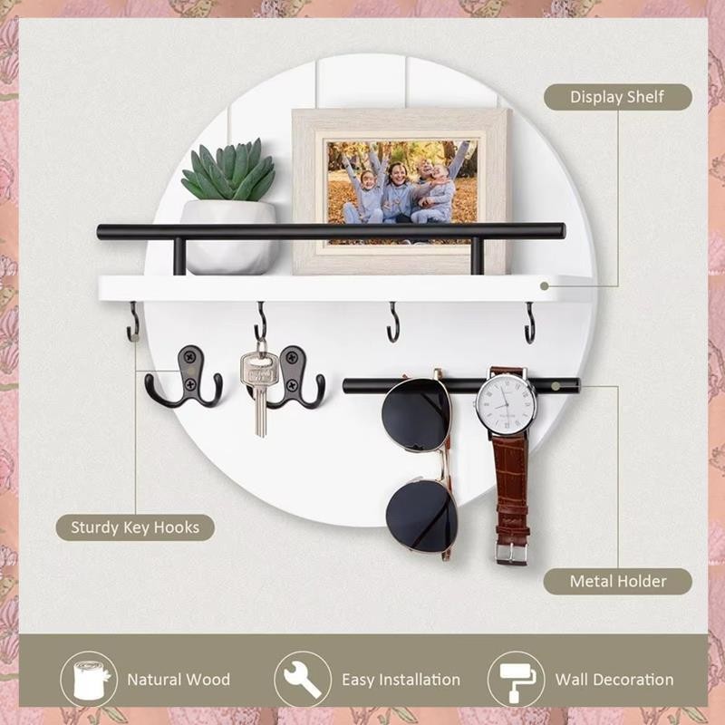 [h3w732xnj.ph] Wall Mount Key Holder Key and Mail Organizer Rack 11.8 นิ้ว Key Holder ชั้นวางและตะขอ