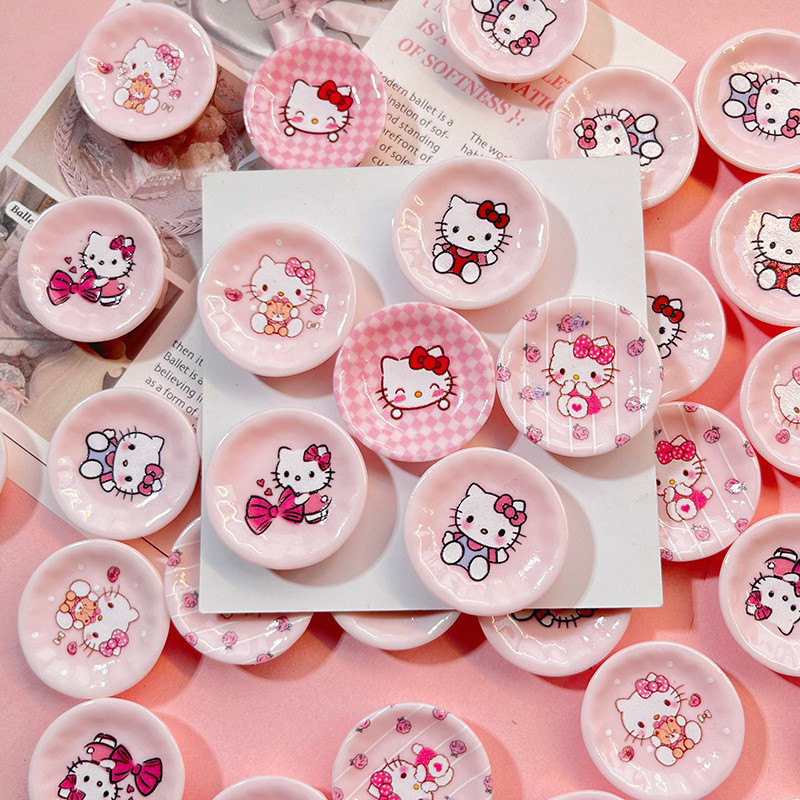 [100 ชิ้นในสต็อก] จานจำลองแมวสีชมพู DIY กาวครีม ที่หนีบผม อุปกรณ์เรซินสำหรับบ้านเล่น ตกแต่งครัวขนาดเล็ก