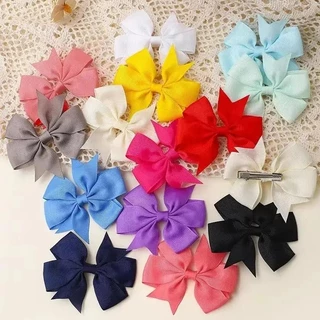 2 ชิ้น/เซ็ต Solid Grosgrain ริบบิ้นผม Bows พร้อมคลิปสําหรับสาวโบว์ขนาดเล็ก Hairpins เด็ก Handmade Hairgrips อุปกรณ์เสริมผม