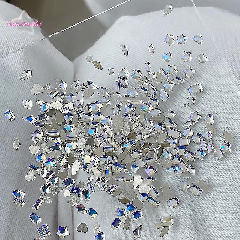 DBFl-t 50 ชิ้น Rhombus Rhinestones ด้านล่างแบน คริสตัลอัญมณีพราว 3D ตกแต่งเล็บใหม่