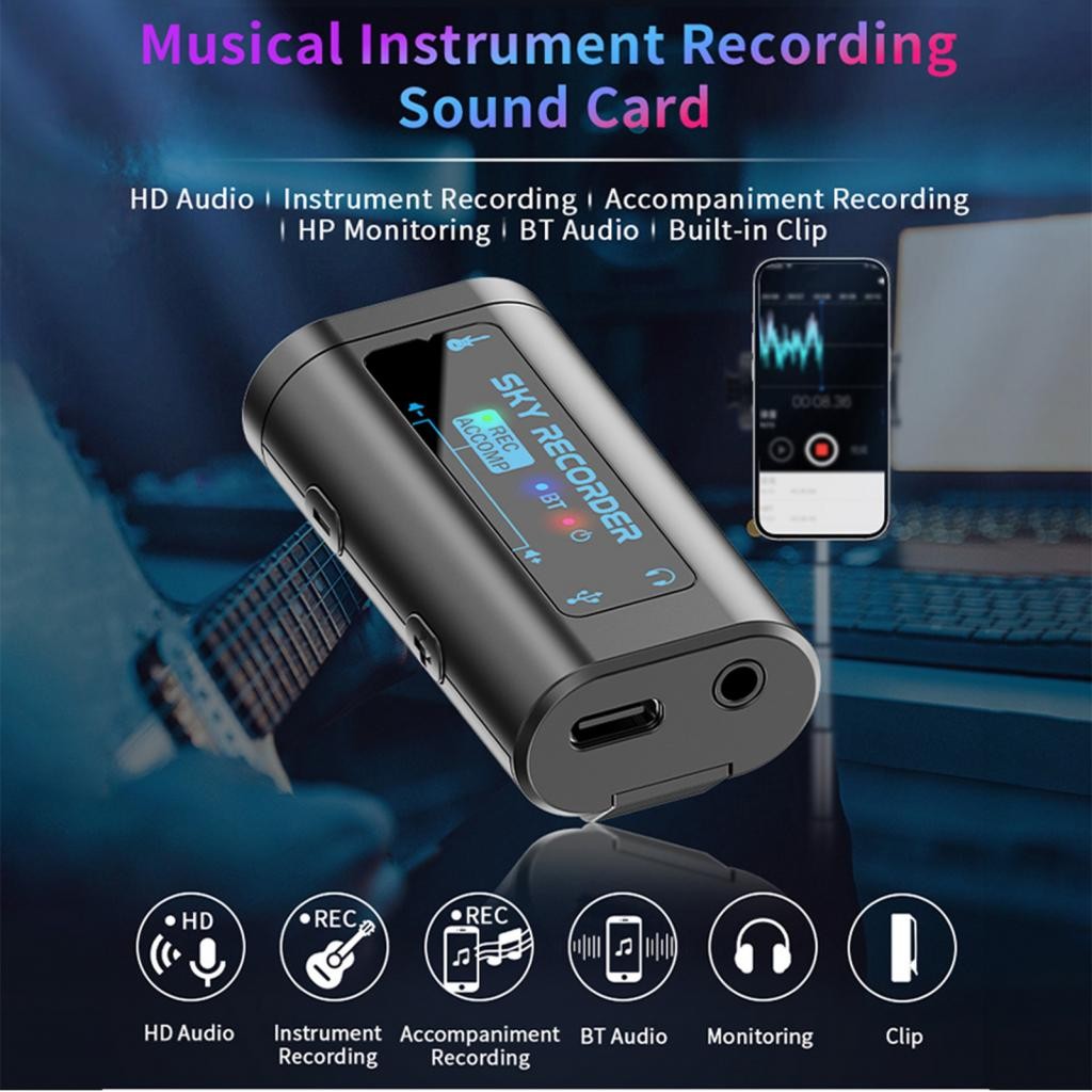 Mini Recording Sound Card Lightweight Type C แหล่งจ่ายไฟสำหรับการสตรีมแบบพกพาแบบพกพาด้วยแท็บเล็ตสมาร์ทโฟน BT ที่เหมาะสม