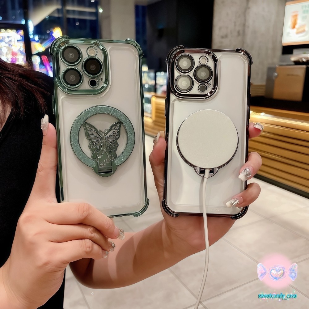 💖จัดส่งในพื้นที่💖 เคสสี่มุมที่ป้องกันการล้ม ขาตั้งโทรศัพท์ผีเสื้อ สําหรับIPhne 16 15 14 13 11 7 8 pl