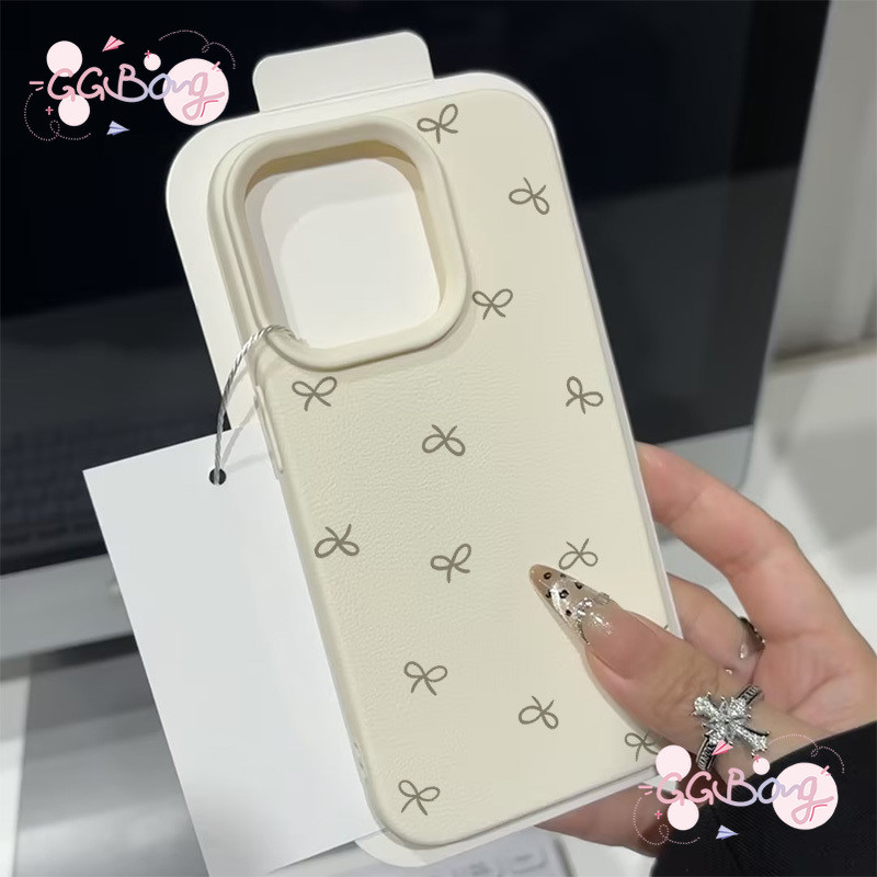 เคสไอโฟน สำหรับ IPhone 16 7Plus 12 11 13 15 14 Pro Max XR XS X 7Plus 8Plus Max ฝาครอบหนังปมโบว์เล็กน่ารักง่ายๆ - รูปที่ 2