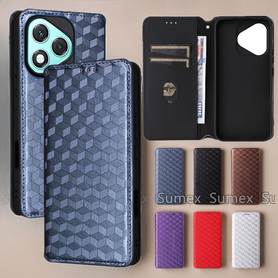 สําหรับ Honor 400 Lite 5G Lattice แม่เหล็กหนังฝาครอบโทรศัพท์ Stand Holder Card Slot กระเป๋าสตางค์ปลอ