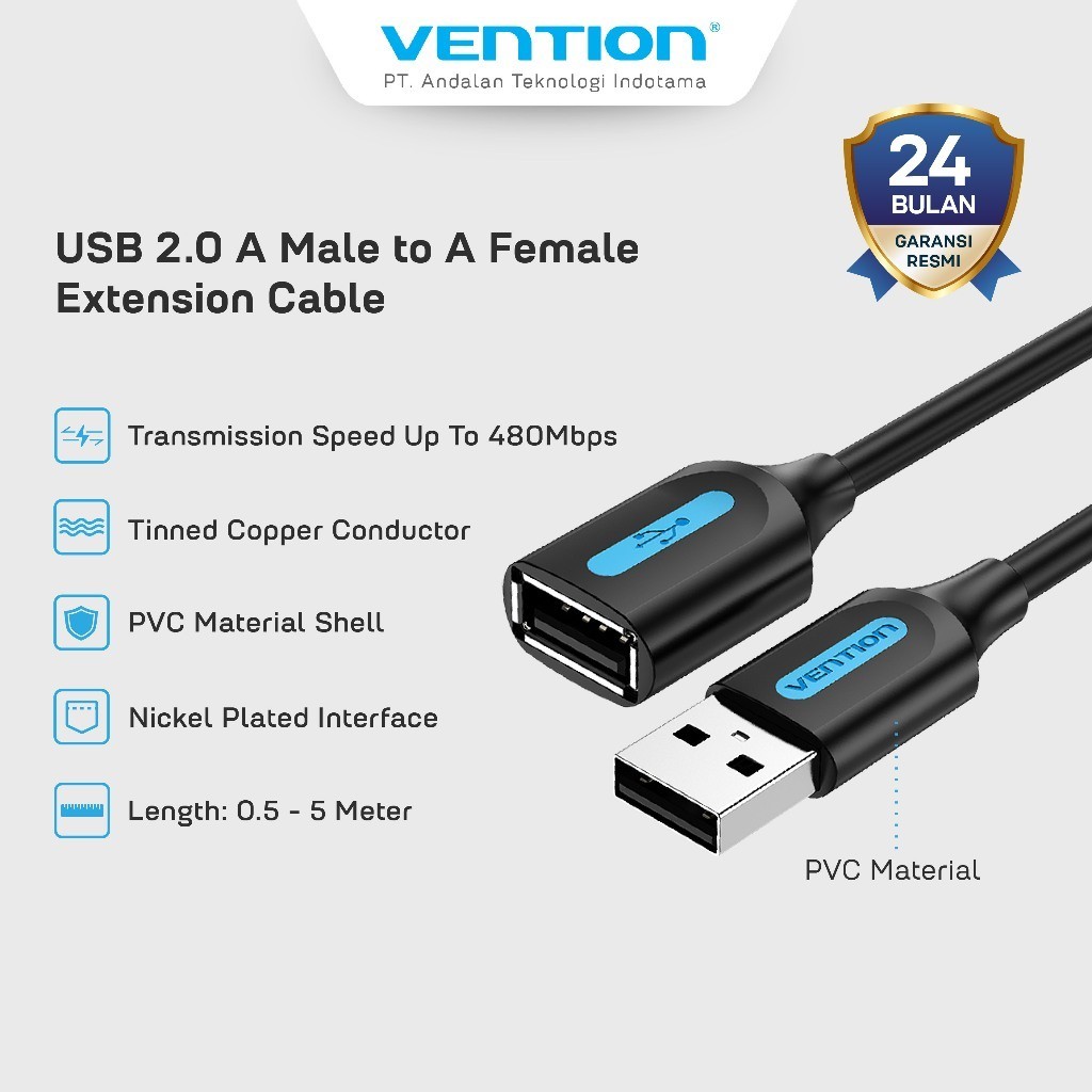 Vention สายต่อ USB A 2.0 5Gbps Male to Female PVC 50CM 1M 1.5M 2M 3M 5M - CBI