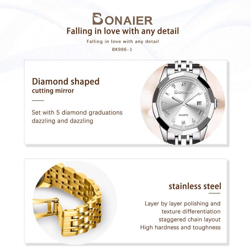 นาฬิกาผู้หญิงแฟชั่น CHAXIGO&BONAIER นาฬิกาเพชรกระจก ดีไซน์ไม่ซ้ำใคร นาฬิกาผู้หญิงที่สง่างาม เหมาะสำหรับผู้หญิงอายุน้อย BK986-1 - รูปที่ 5