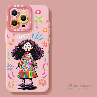 น่ารักHello Girl + Lanyardคู่นุ่มเคสโทรศัพท์สําหรับiPhone 17 16 15 14 13 12 11 Pro Max X Xr XsMax 7 8 Plus SE2020