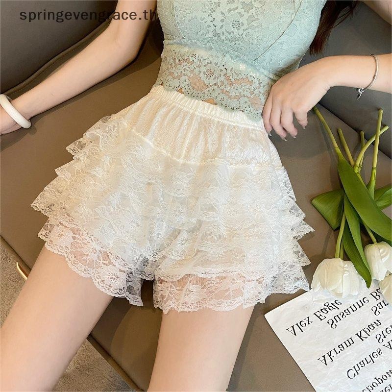 Springevengrace Uncurled หลวม Bottoming เค้กกระโปรงลูกไม้กางเกงขาสั้นความปลอดภัยสําหรับผู้หญิงใหม่