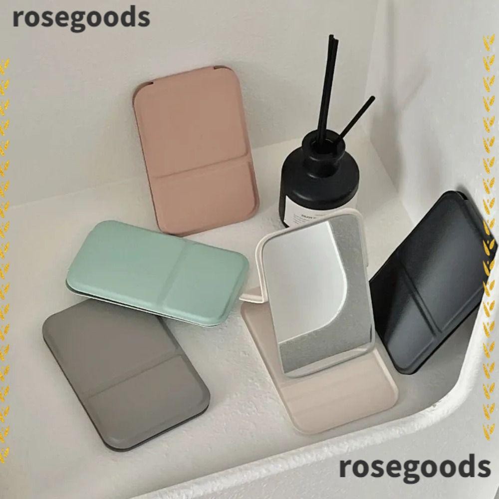 Rosegoods1 กระจกแต่งหน้าตั้งโต๊ะ แบบพกพา พับได้ คุณภาพสูง สร้างสรรค์ ด้านเดียว น่ารัก กระจกกระเป๋า