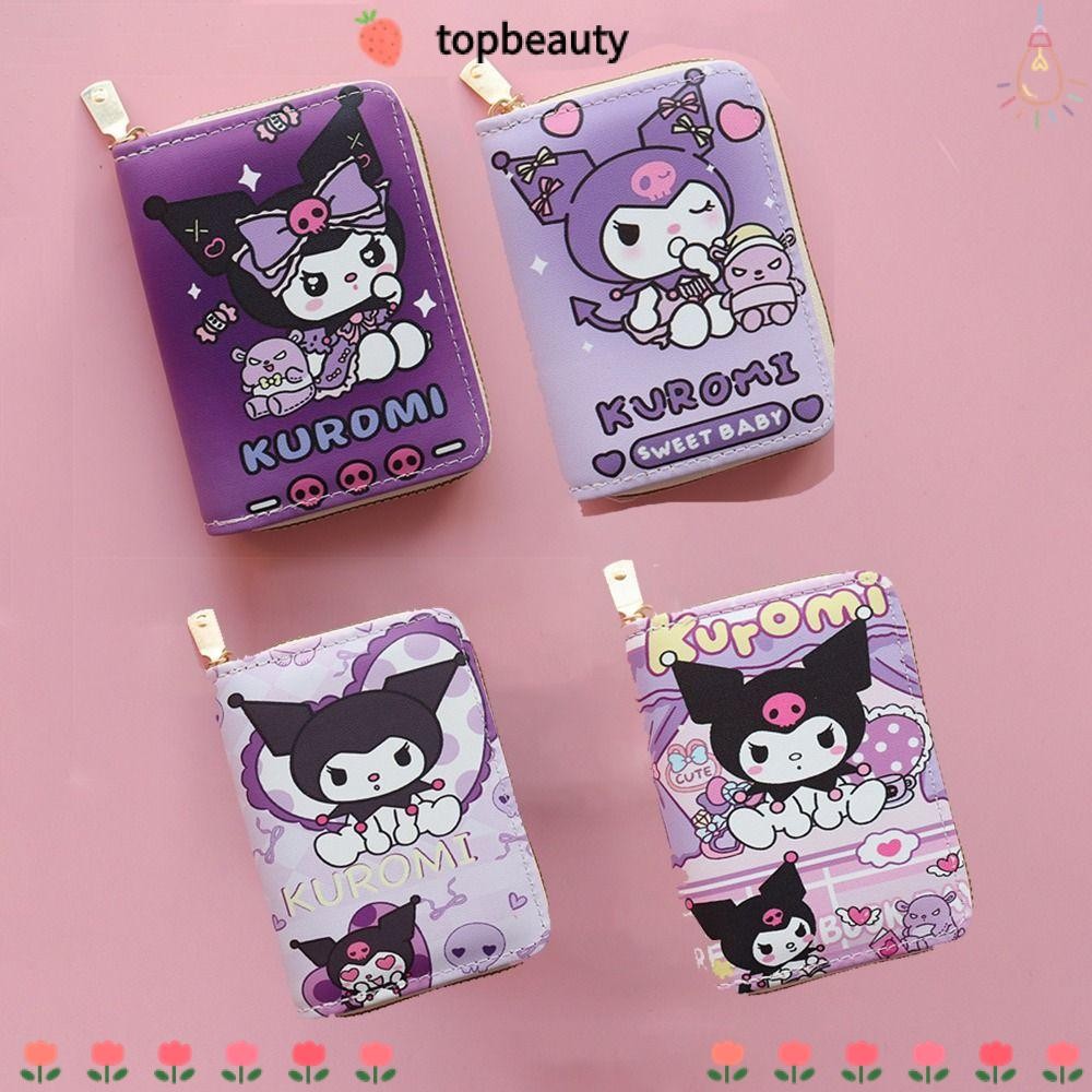Topbeauty กระเป๋าสตางค์ หนัง PU ลายการ์ตูนคุโรมิ ความจุขนาดใหญ่ แบบพกพา สําหรับใส่บัตรประจําตัวนักเรียน