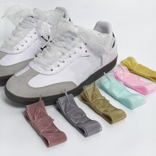 2.5 ซม.ความกว้าง Tulle Webbing Snow Shoelaces แบนผ้าไหมรองเท…