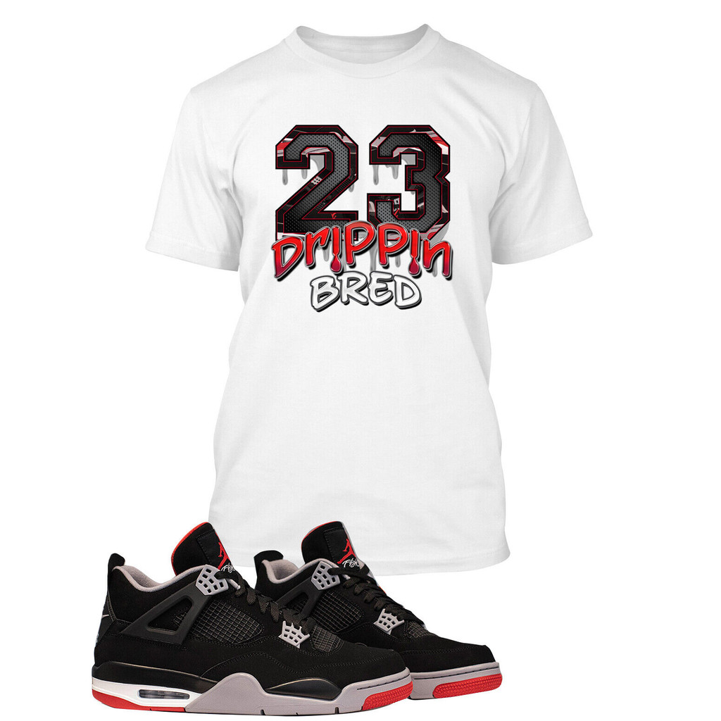 23 Dripping Bred Graphic Sneaker Sport Tee Shirt Match J4 Big Tall Small